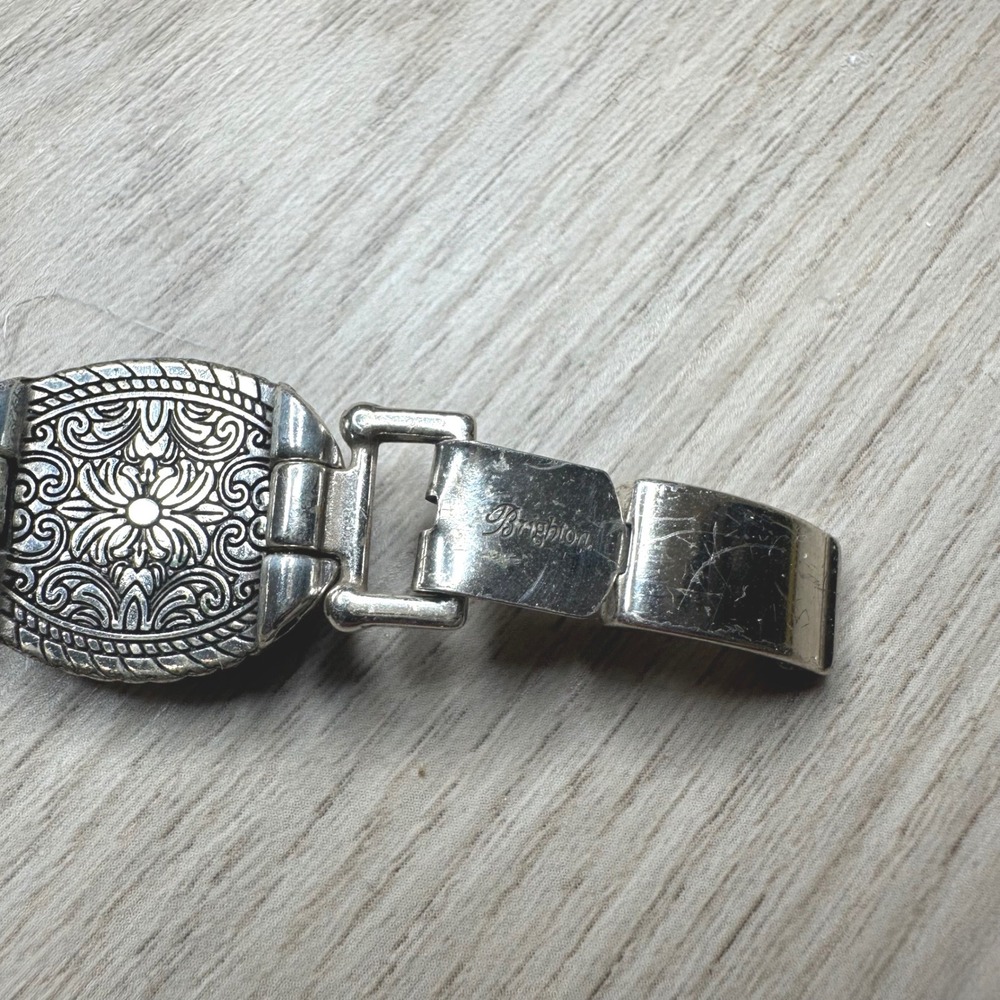 Brighton Corfu Scroll Gold Green Oval Intricate Silver Plate Bracelet Retired - Picture 5 of 6